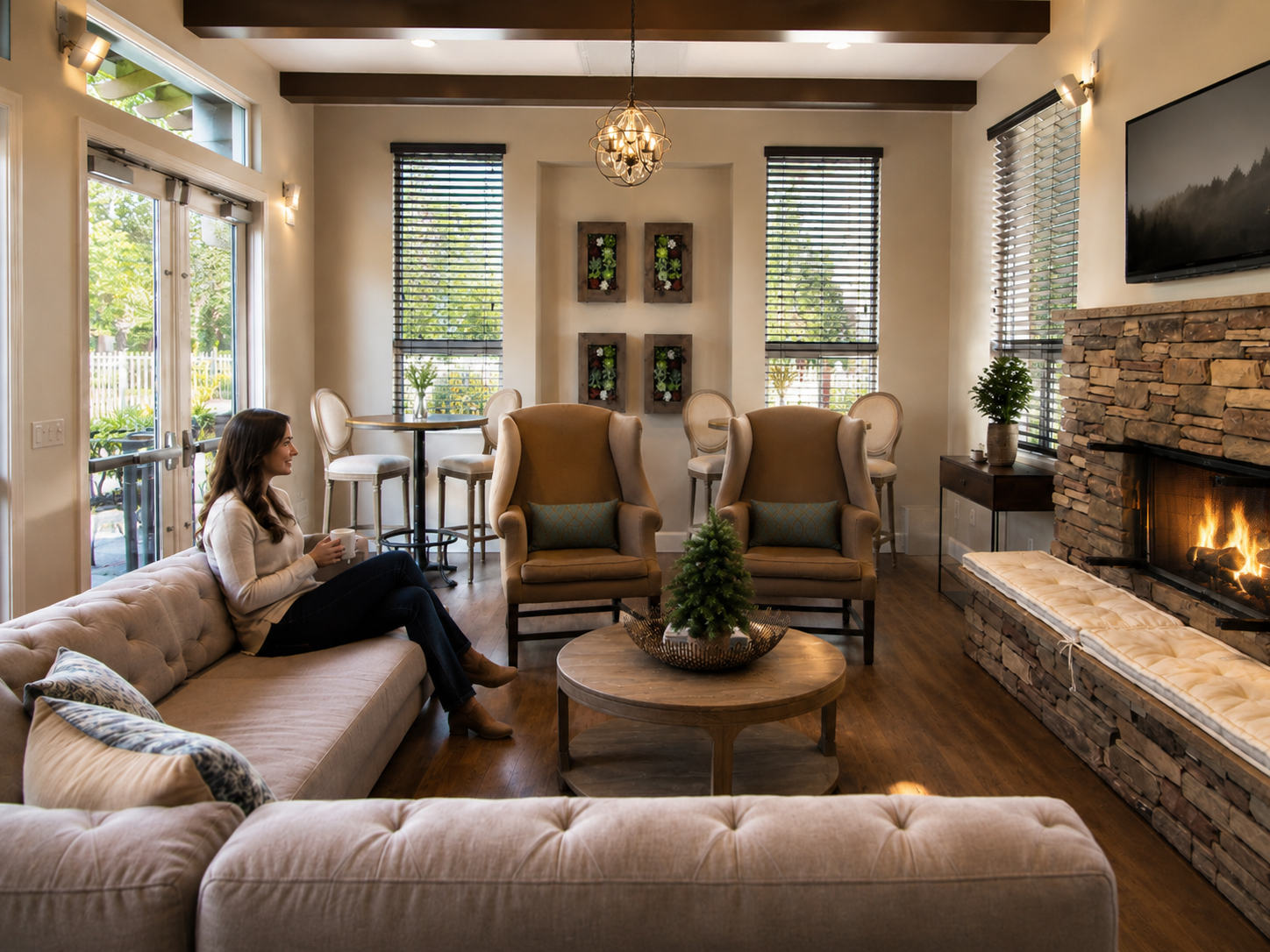 Living room at Boulders Clubhouse, Santa Rosa, California