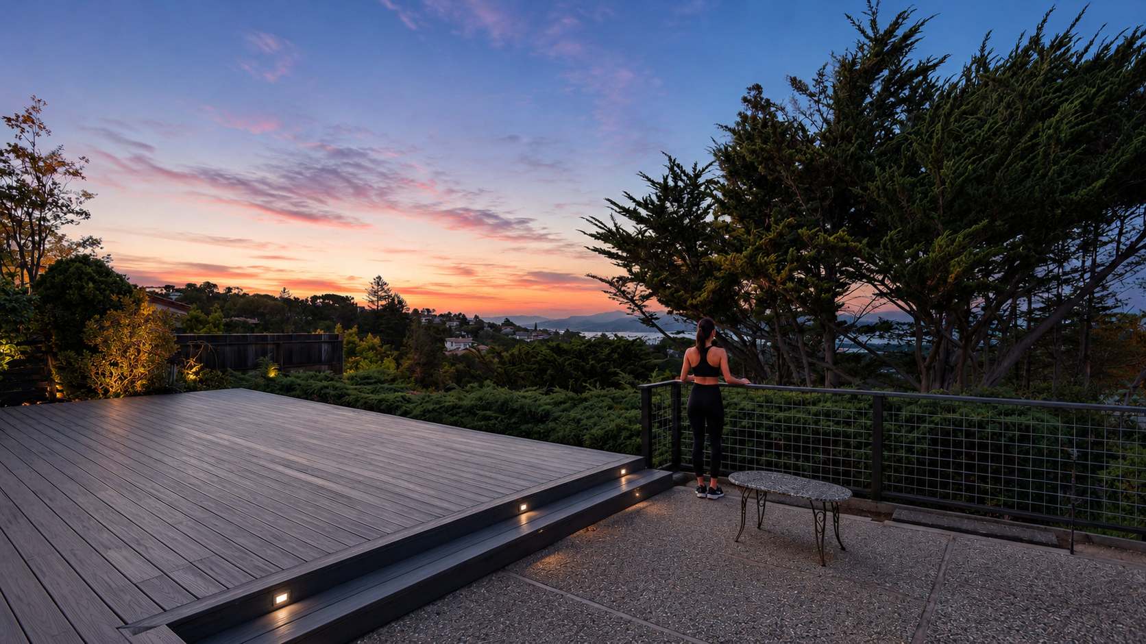 Outdoor living at Mills Estate, Burlingame Hills, California