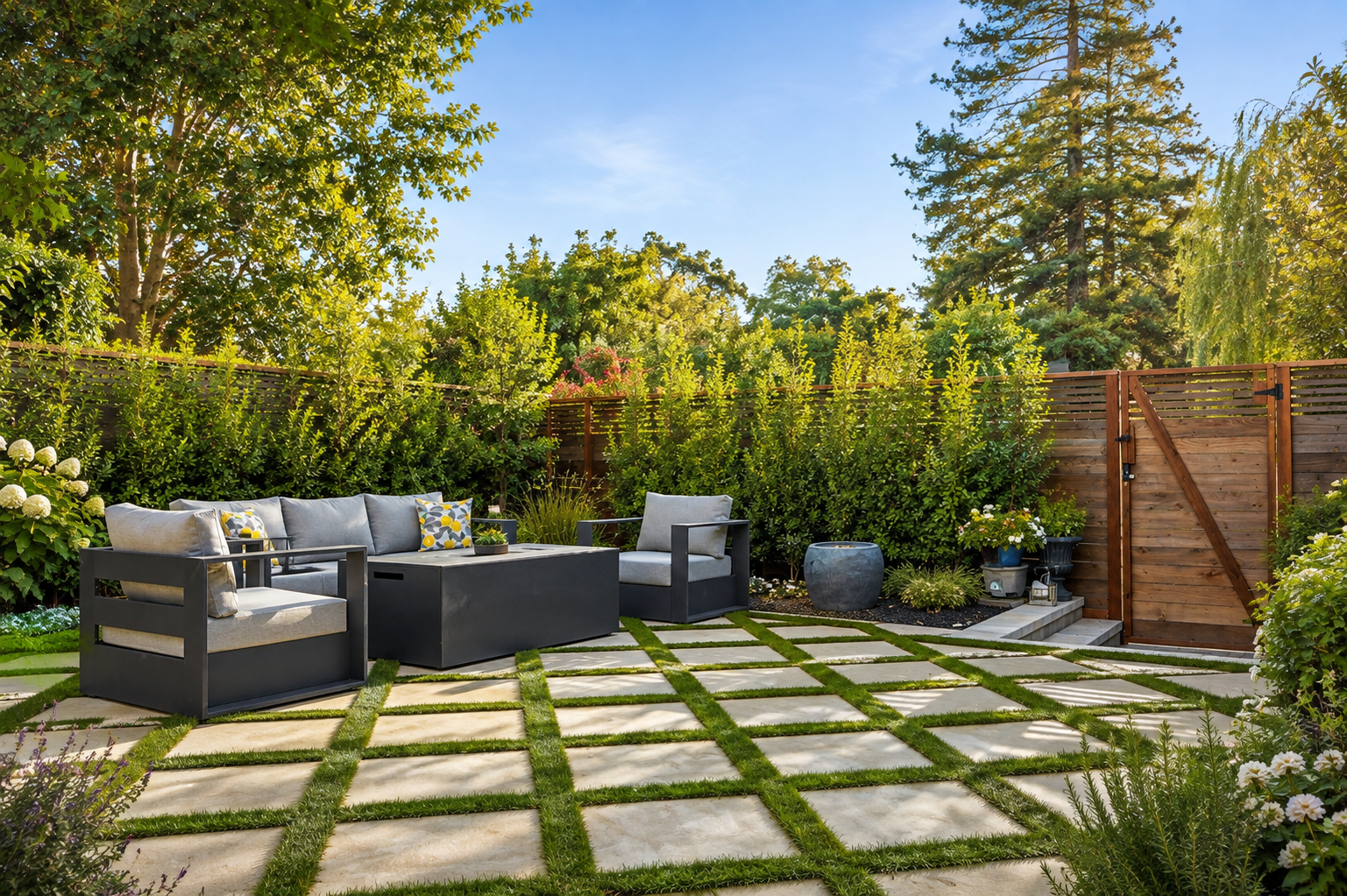 Outdoor living at Burlingame New Construction, Burlingame, California