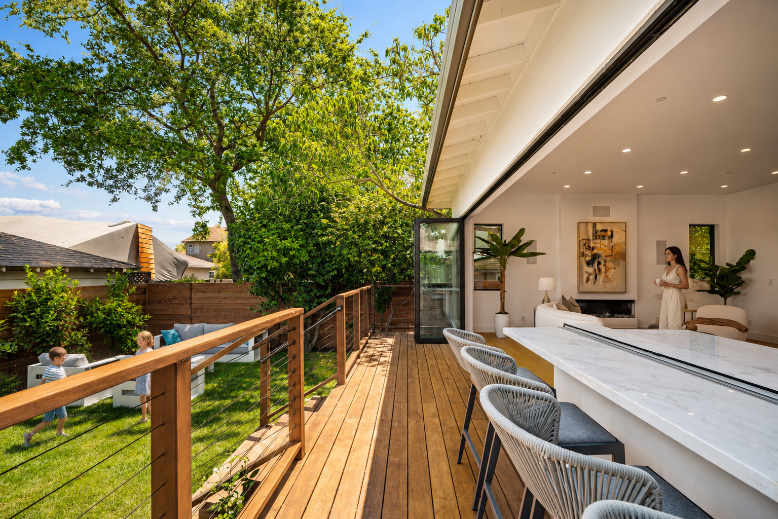 Outdoor living at Modern French Country, San Carlos, California